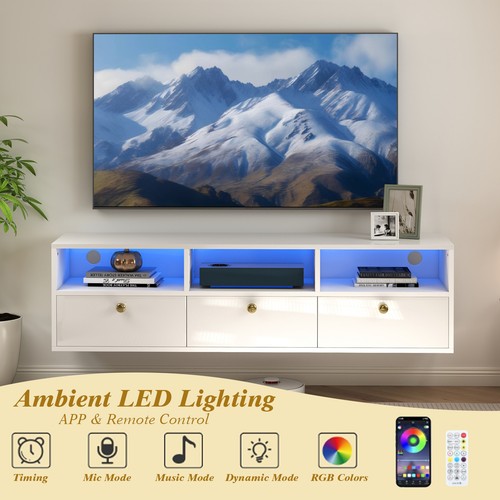 130cm white floating unit - tv,